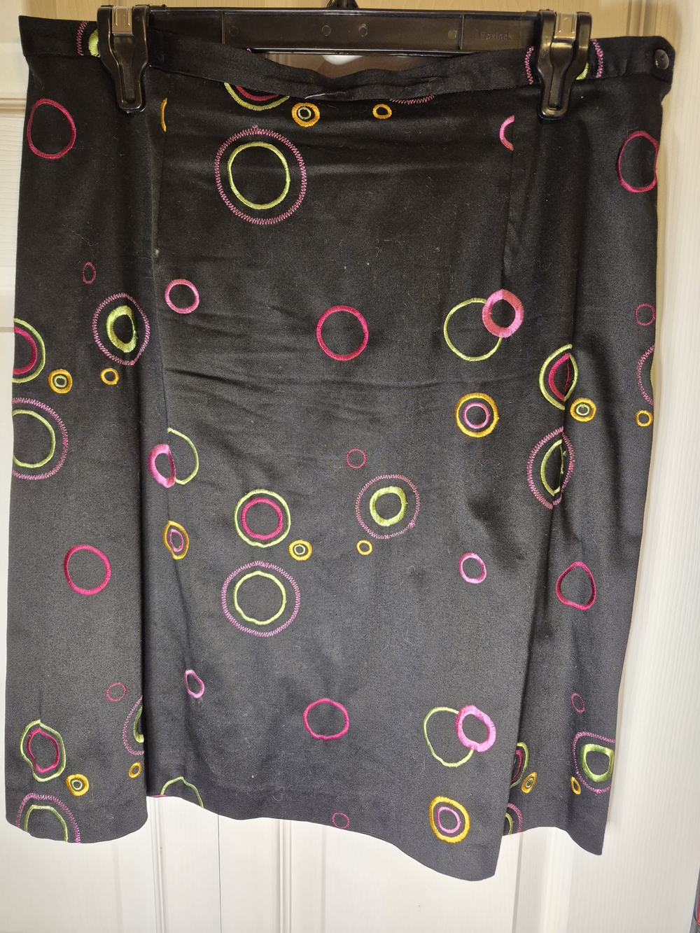 Lindor Black Pencil Skirt with Pink, Lime & Yellow Circle Embroidery - Women